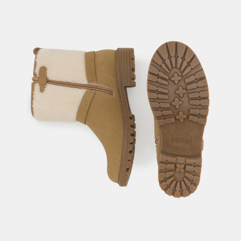 حذاء بوت مبطن بالفرو بلون البيج للفتيات